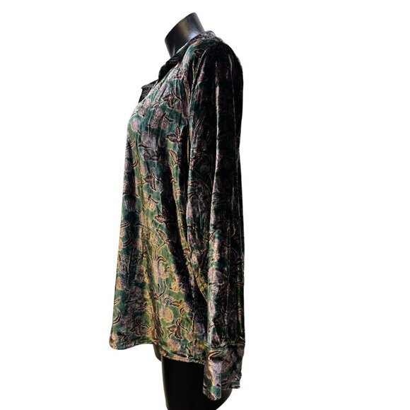 NWT Faherty Stretch Silk Velvet Print Blouse Green Size M - Picture 4 of 6